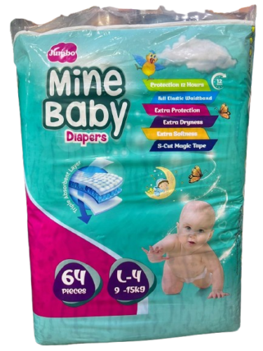 MINE BABY DIAPERS L4 64PCS (9-15KG)