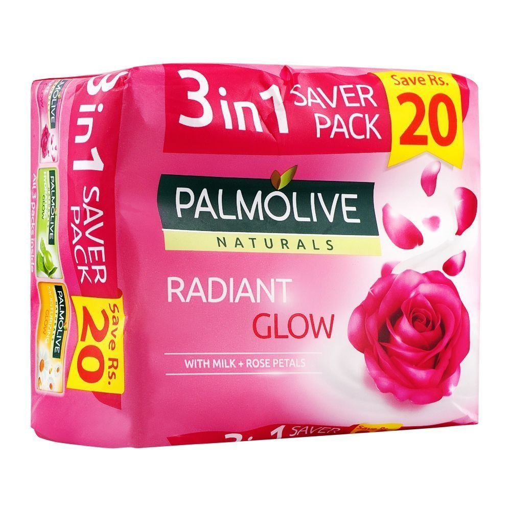 1020237-1_1.jpg PALMOLIVE SOAP RADIANT GLOW 3IN1 SAVE RS:20 (3X130G) - Image 1