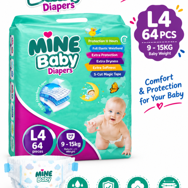 MINE BABY DIAPERS L4 64PCS (9-15KG)