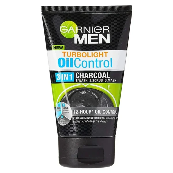 GARNIER TURBO LIGHT OIL CONTROL 3IN1 CHARCOAL FACE WASH 100ML