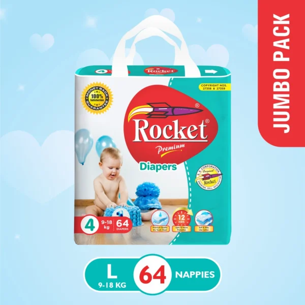 ROCKET PREMIUM DIAPER L 64PCS (9-18KG)