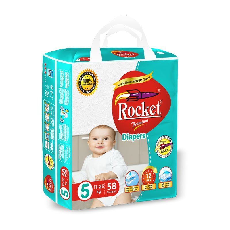 Rocket-Premium-Diapers-Jumbo-Pack-Size-5-XL-11-25KG-58-Count.jpg ROCKET PREMIUM DIAPER JUMBO XL 58PCS (11-25KG) - Image 1