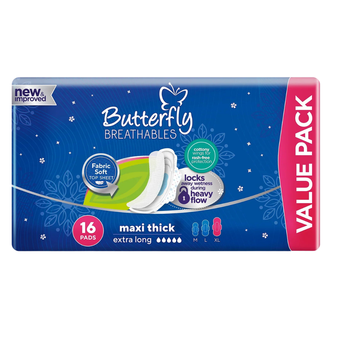 Untitled-design-13-4.png BUTTERFLY SANITARY NAPKINS MAXI THICK EXTRA LARGE 16PCS - Image 1