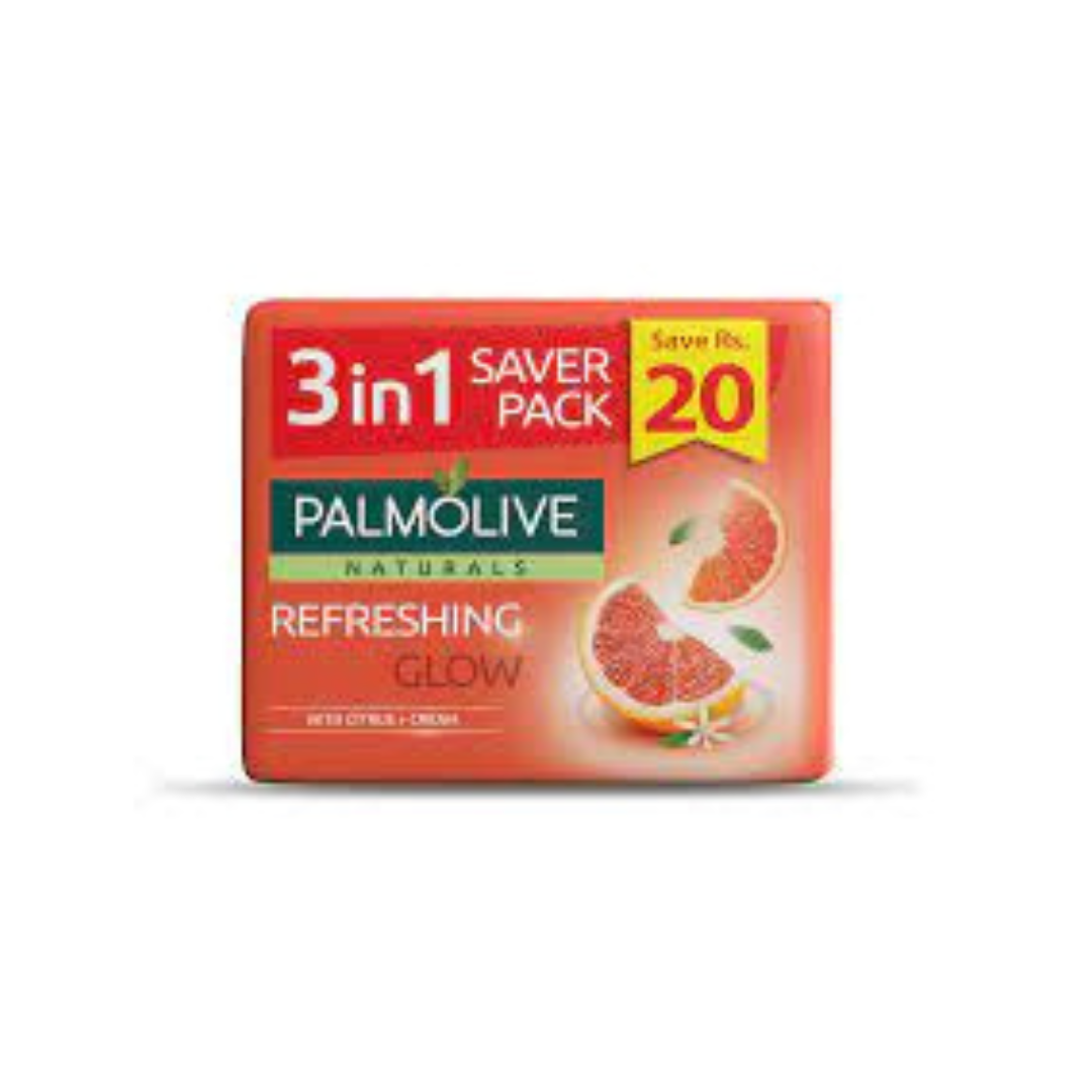 Untitled-design-2024-01-16T195427.325.png PALMOLIVE SOAP REFRESHING GLOW 3IN1 SAVER PACK SAVE RS.20 (3X98G) - Image 1