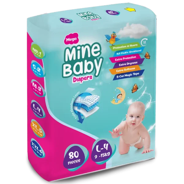 MINE BABY DIAPERS L4 80PCS (9-15KG)