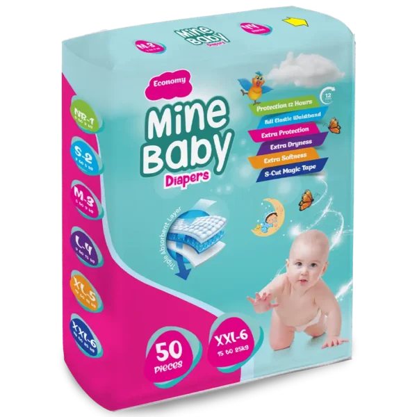 MINE BABY DIAPERS XXL6 52PCS (18-25KG)