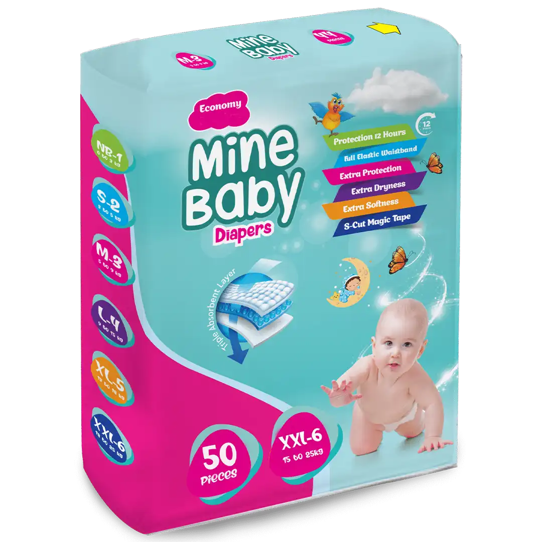 xxl-50 MINE BABY DIAPERS XXL6 52PCS (18-25KG) - Image 1